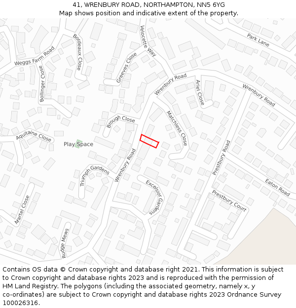 41, WRENBURY ROAD, NORTHAMPTON, NN5 6YG: Location map and indicative extent of plot