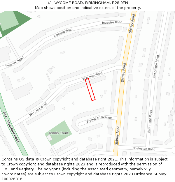 41, WYCOME ROAD, BIRMINGHAM, B28 9EN: Location map and indicative extent of plot