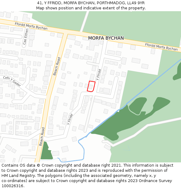 41, Y FFRIDD, MORFA BYCHAN, PORTHMADOG, LL49 9YR: Location map and indicative extent of plot