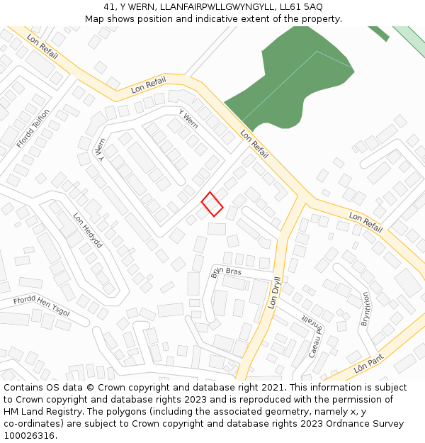 41, Y WERN, LLANFAIRPWLLGWYNGYLL, LL61 5AQ: Location map and indicative extent of plot