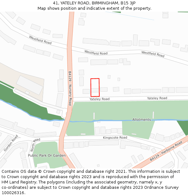 41, YATELEY ROAD, BIRMINGHAM, B15 3JP: Location map and indicative extent of plot