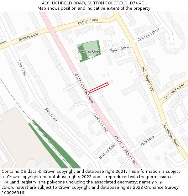 410, LICHFIELD ROAD, SUTTON COLDFIELD, B74 4BL: Location map and indicative extent of plot