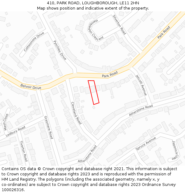 410, PARK ROAD, LOUGHBOROUGH, LE11 2HN: Location map and indicative extent of plot