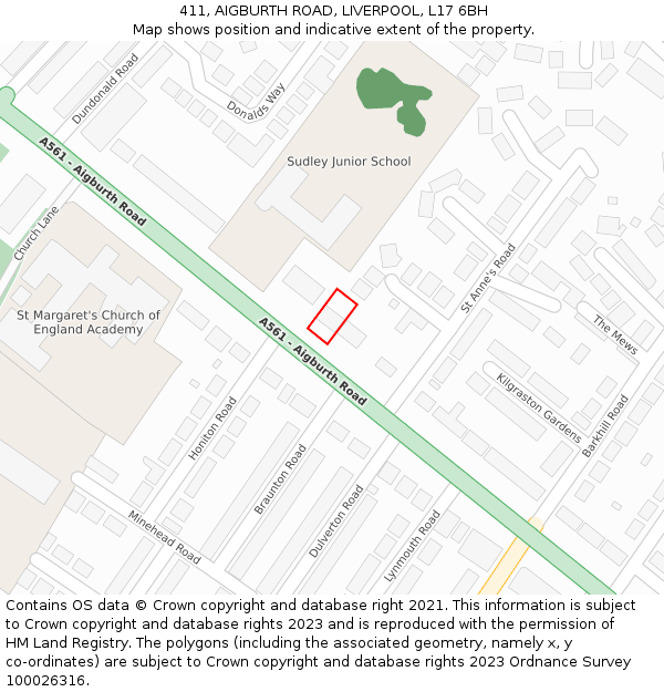 411, AIGBURTH ROAD, LIVERPOOL, L17 6BH: Location map and indicative extent of plot