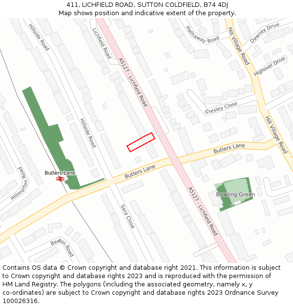 411, LICHFIELD ROAD, SUTTON COLDFIELD, B74 4DJ: Location map and indicative extent of plot