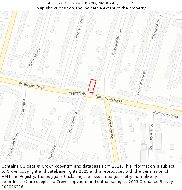 411, NORTHDOWN ROAD, MARGATE, CT9 3PF: Location map and indicative extent of plot