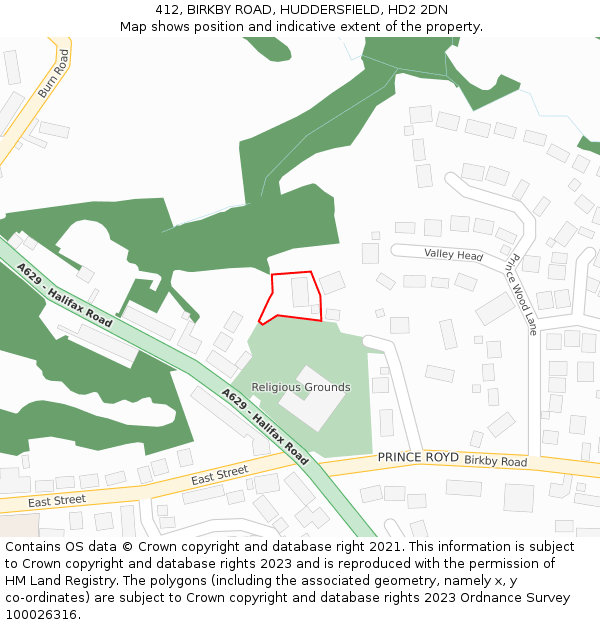 412, BIRKBY ROAD, HUDDERSFIELD, HD2 2DN: Location map and indicative extent of plot