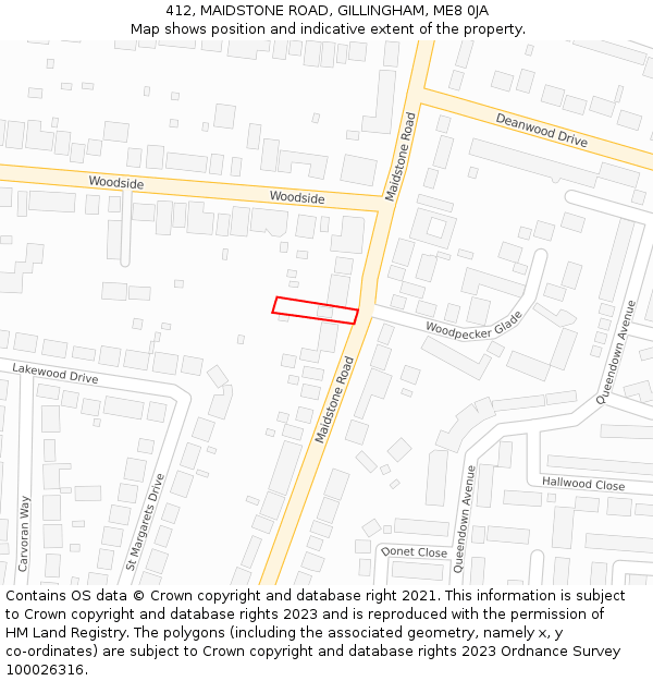 412, MAIDSTONE ROAD, GILLINGHAM, ME8 0JA: Location map and indicative extent of plot