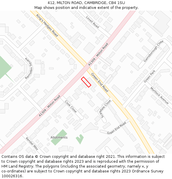412, MILTON ROAD, CAMBRIDGE, CB4 1SU: Location map and indicative extent of plot
