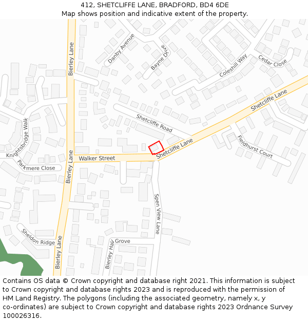 412, SHETCLIFFE LANE, BRADFORD, BD4 6DE: Location map and indicative extent of plot