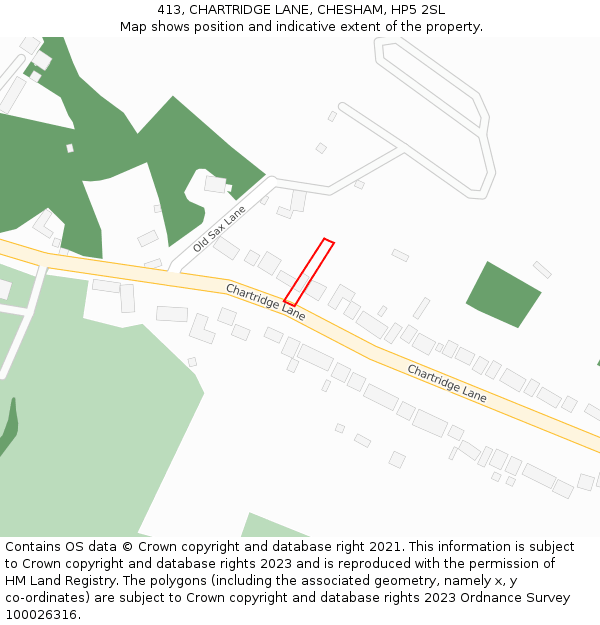 413, CHARTRIDGE LANE, CHESHAM, HP5 2SL: Location map and indicative extent of plot