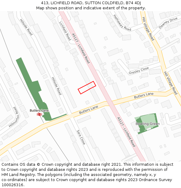 413, LICHFIELD ROAD, SUTTON COLDFIELD, B74 4DJ: Location map and indicative extent of plot