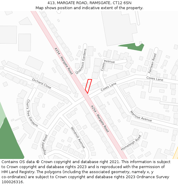 413, MARGATE ROAD, RAMSGATE, CT12 6SN: Location map and indicative extent of plot