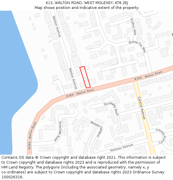 413, WALTON ROAD, WEST MOLESEY, KT8 2EJ: Location map and indicative extent of plot