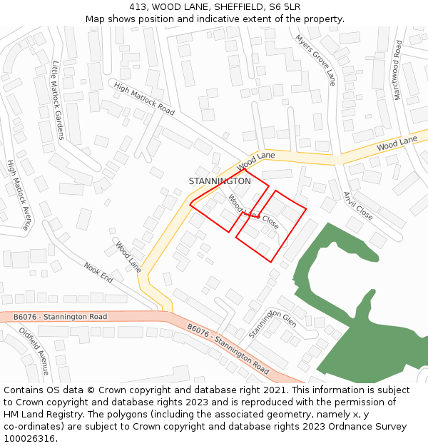 413, WOOD LANE, SHEFFIELD, S6 5LR: Location map and indicative extent of plot
