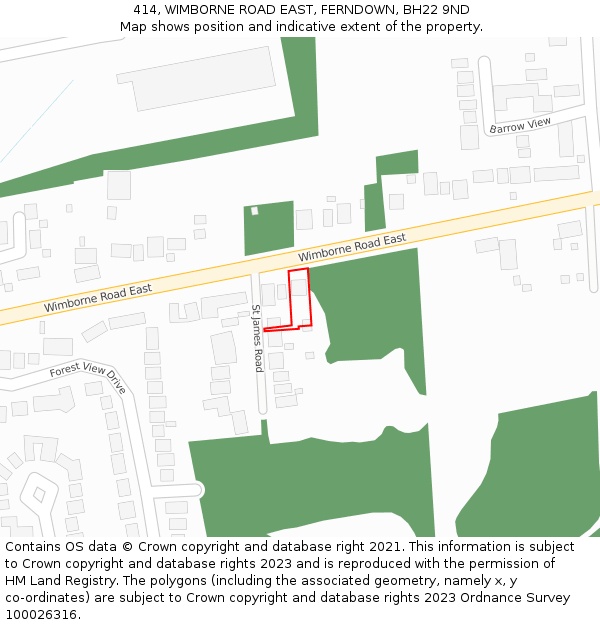 414, WIMBORNE ROAD EAST, FERNDOWN, BH22 9ND: Location map and indicative extent of plot