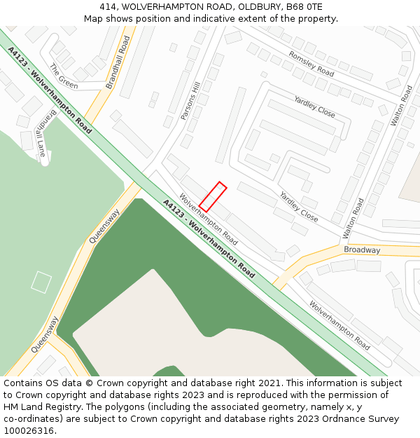 414, WOLVERHAMPTON ROAD, OLDBURY, B68 0TE: Location map and indicative extent of plot