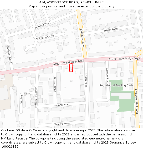 414, WOODBRIDGE ROAD, IPSWICH, IP4 4EJ: Location map and indicative extent of plot
