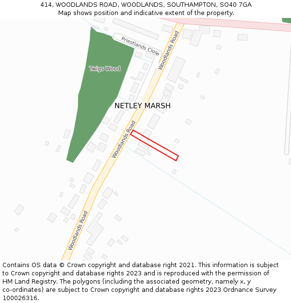 414, WOODLANDS ROAD, WOODLANDS, SOUTHAMPTON, SO40 7GA: Location map and indicative extent of plot