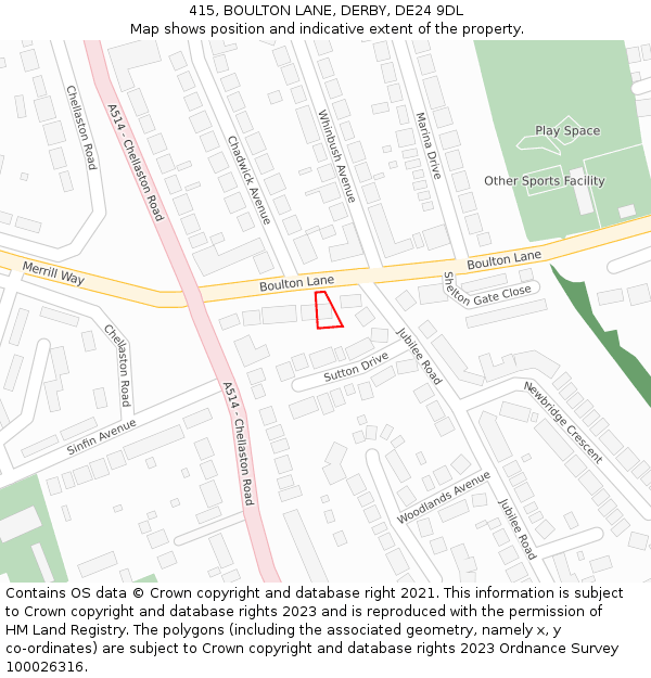 415, BOULTON LANE, DERBY, DE24 9DL: Location map and indicative extent of plot