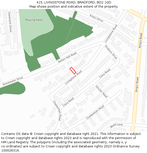 415, LIVINGSTONE ROAD, BRADFORD, BD2 1QD: Location map and indicative extent of plot