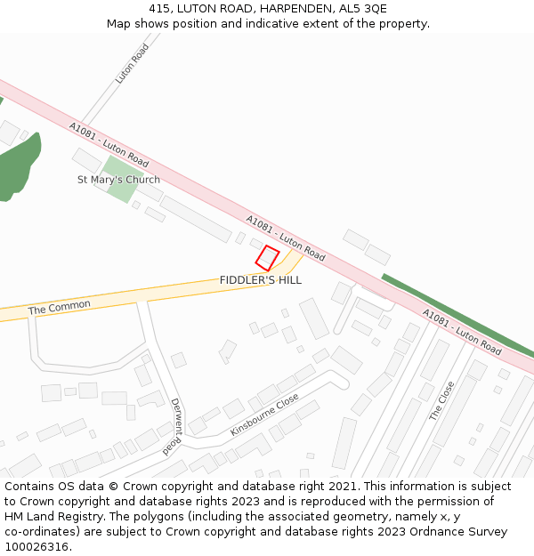 415, LUTON ROAD, HARPENDEN, AL5 3QE: Location map and indicative extent of plot