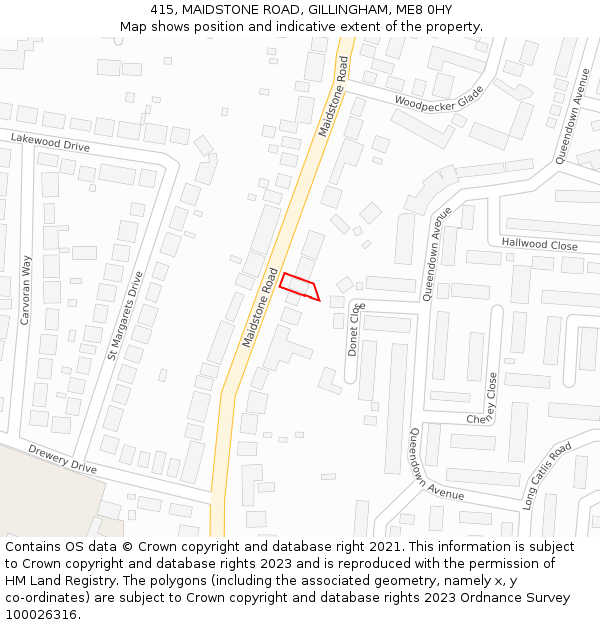 415, MAIDSTONE ROAD, GILLINGHAM, ME8 0HY: Location map and indicative extent of plot