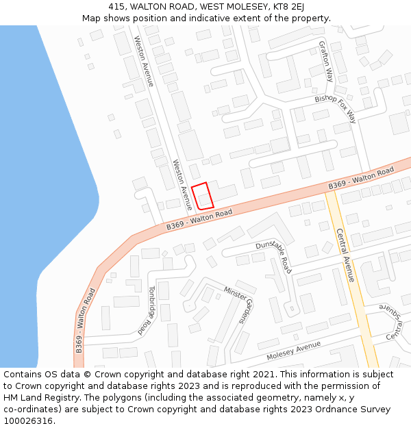 415, WALTON ROAD, WEST MOLESEY, KT8 2EJ: Location map and indicative extent of plot