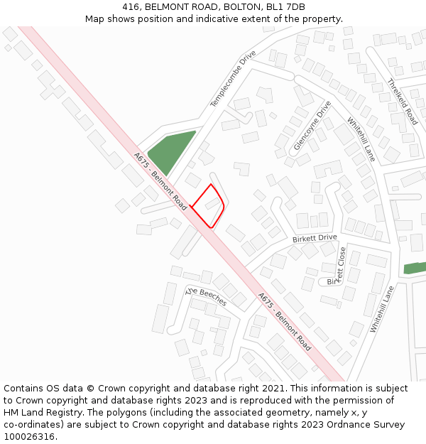 416, BELMONT ROAD, BOLTON, BL1 7DB: Location map and indicative extent of plot