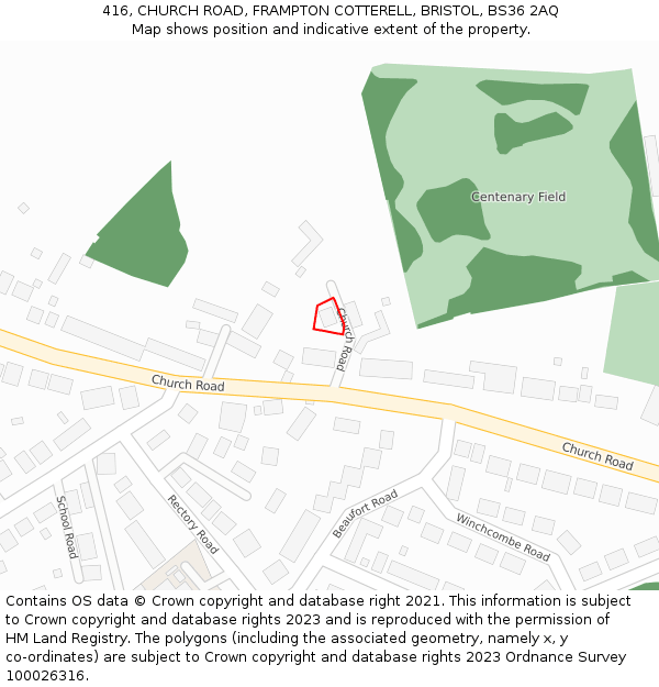 416, CHURCH ROAD, FRAMPTON COTTERELL, BRISTOL, BS36 2AQ: Location map and indicative extent of plot