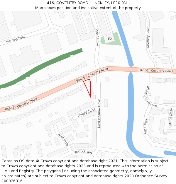 416, COVENTRY ROAD, HINCKLEY, LE10 0NH: Location map and indicative extent of plot