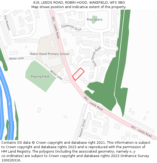 416, LEEDS ROAD, ROBIN HOOD, WAKEFIELD, WF3 3BG: Location map and indicative extent of plot