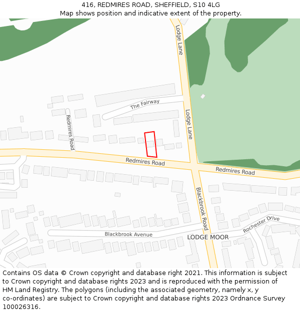 416, REDMIRES ROAD, SHEFFIELD, S10 4LG: Location map and indicative extent of plot