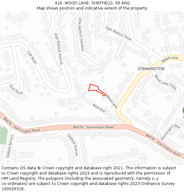 416, WOOD LANE, SHEFFIELD, S6 6AQ: Location map and indicative extent of plot