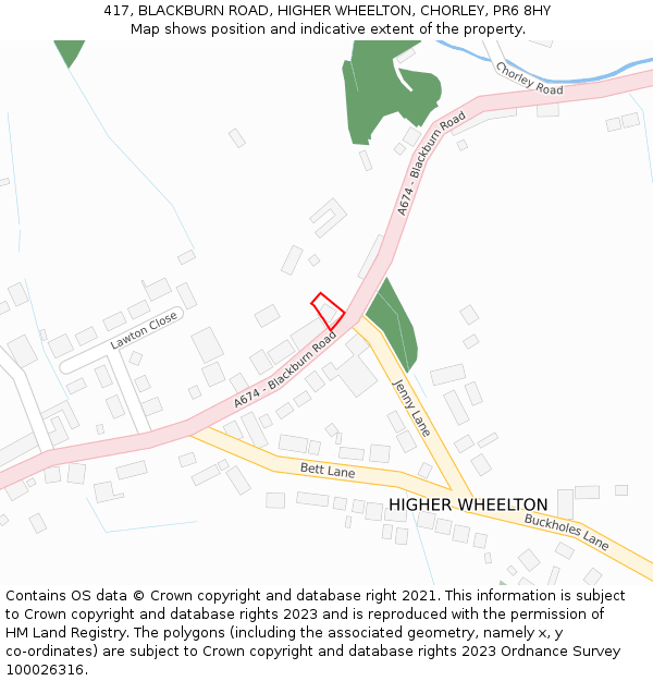 417, BLACKBURN ROAD, HIGHER WHEELTON, CHORLEY, PR6 8HY: Location map and indicative extent of plot