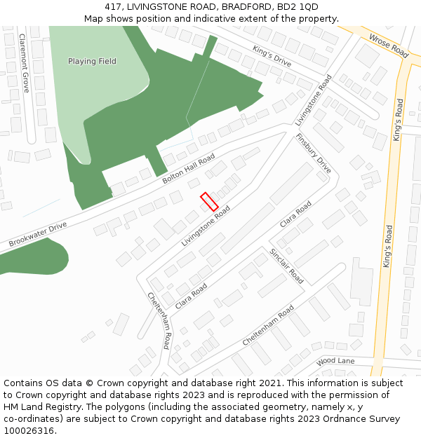 417, LIVINGSTONE ROAD, BRADFORD, BD2 1QD: Location map and indicative extent of plot