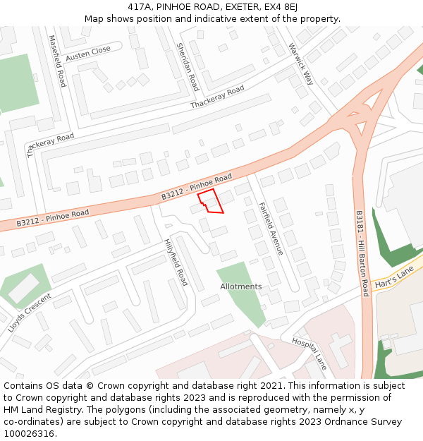 417A, PINHOE ROAD, EXETER, EX4 8EJ: Location map and indicative extent of plot