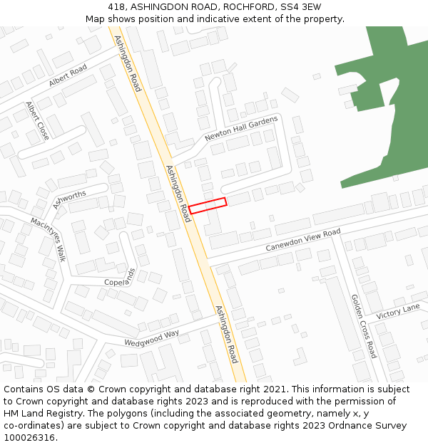 418, ASHINGDON ROAD, ROCHFORD, SS4 3EW: Location map and indicative extent of plot
