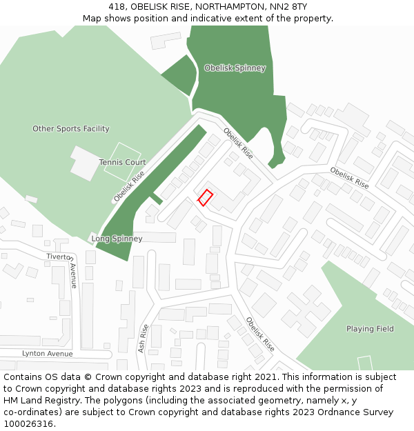 418, OBELISK RISE, NORTHAMPTON, NN2 8TY: Location map and indicative extent of plot