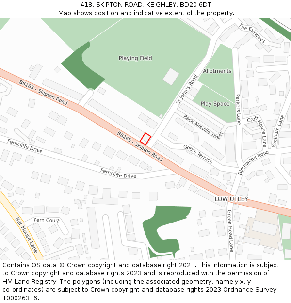 418, SKIPTON ROAD, KEIGHLEY, BD20 6DT: Location map and indicative extent of plot