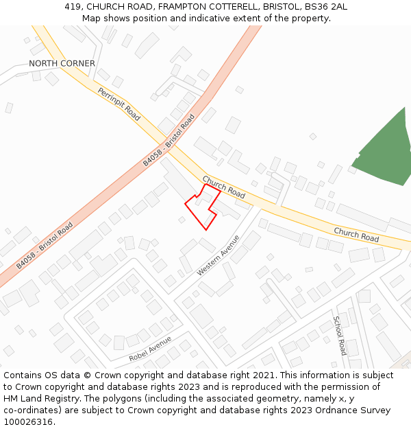 419, CHURCH ROAD, FRAMPTON COTTERELL, BRISTOL, BS36 2AL: Location map and indicative extent of plot