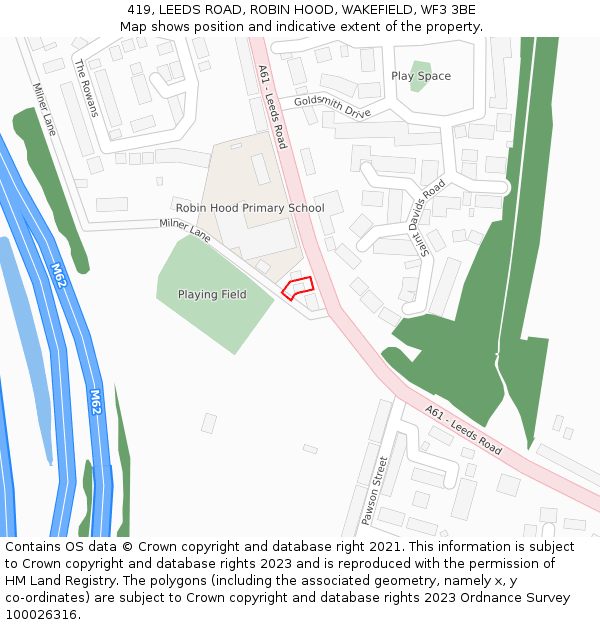 419, LEEDS ROAD, ROBIN HOOD, WAKEFIELD, WF3 3BE: Location map and indicative extent of plot