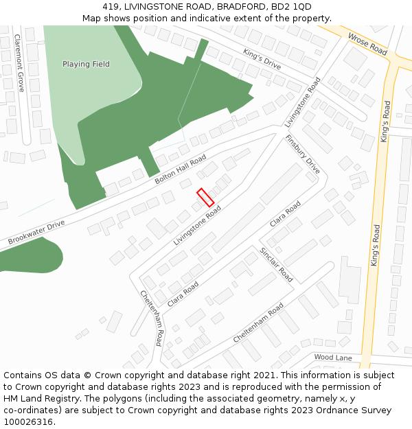 419, LIVINGSTONE ROAD, BRADFORD, BD2 1QD: Location map and indicative extent of plot