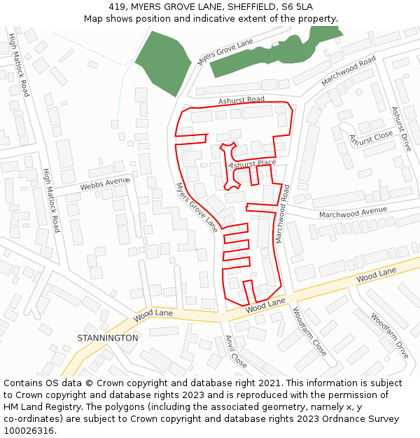 419, MYERS GROVE LANE, SHEFFIELD, S6 5LA: Location map and indicative extent of plot