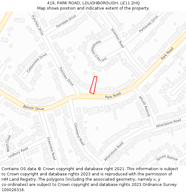 419, PARK ROAD, LOUGHBOROUGH, LE11 2HQ: Location map and indicative extent of plot