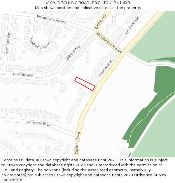 419A, DITCHLING ROAD, BRIGHTON, BN1 6XB: Location map and indicative extent of plot