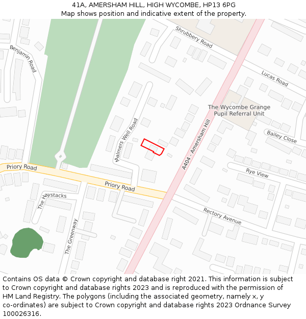 41A, AMERSHAM HILL, HIGH WYCOMBE, HP13 6PG: Location map and indicative extent of plot