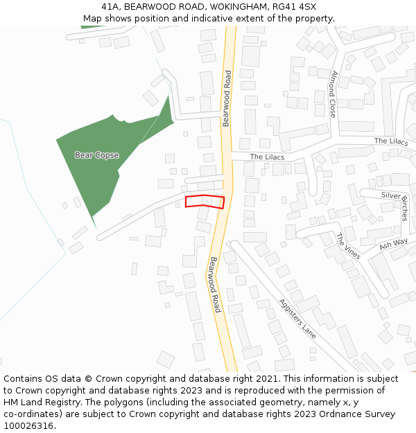 41A, BEARWOOD ROAD, WOKINGHAM, RG41 4SX: Location map and indicative extent of plot