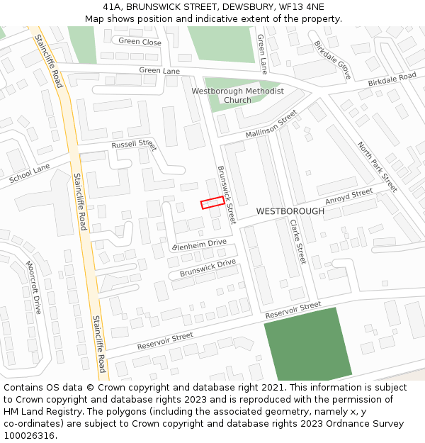 41A, BRUNSWICK STREET, DEWSBURY, WF13 4NE: Location map and indicative extent of plot