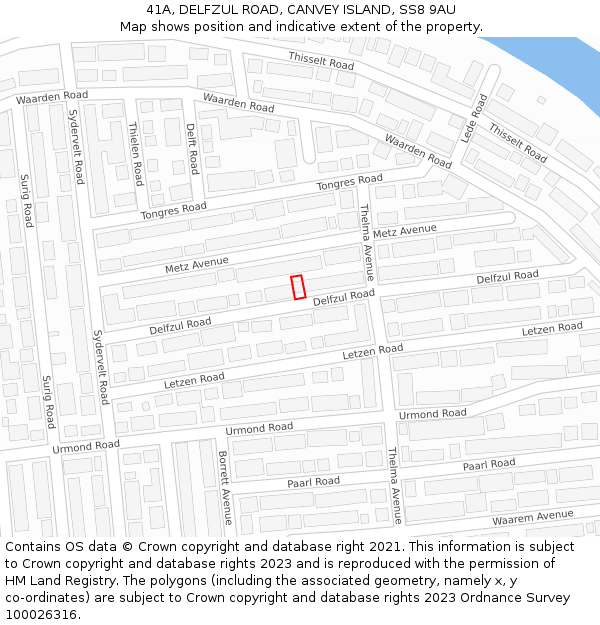 41A, DELFZUL ROAD, CANVEY ISLAND, SS8 9AU: Location map and indicative extent of plot